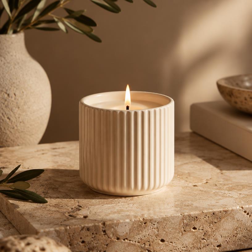 Hand-poured ceramic candle